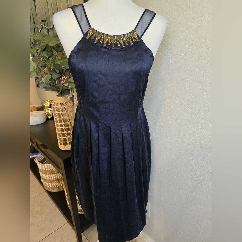 Rebecca Taylor Vintage Midnight Blue Silk Cocktail Dress featuring rhinestones 6